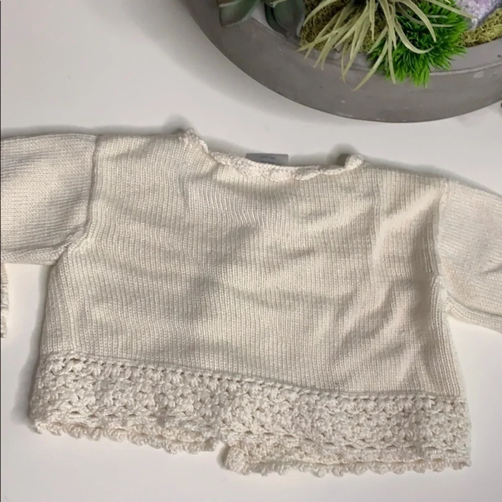 Antonella kids Ivory Knit Flower Tea Time cardigan sweater 9-12 months girls